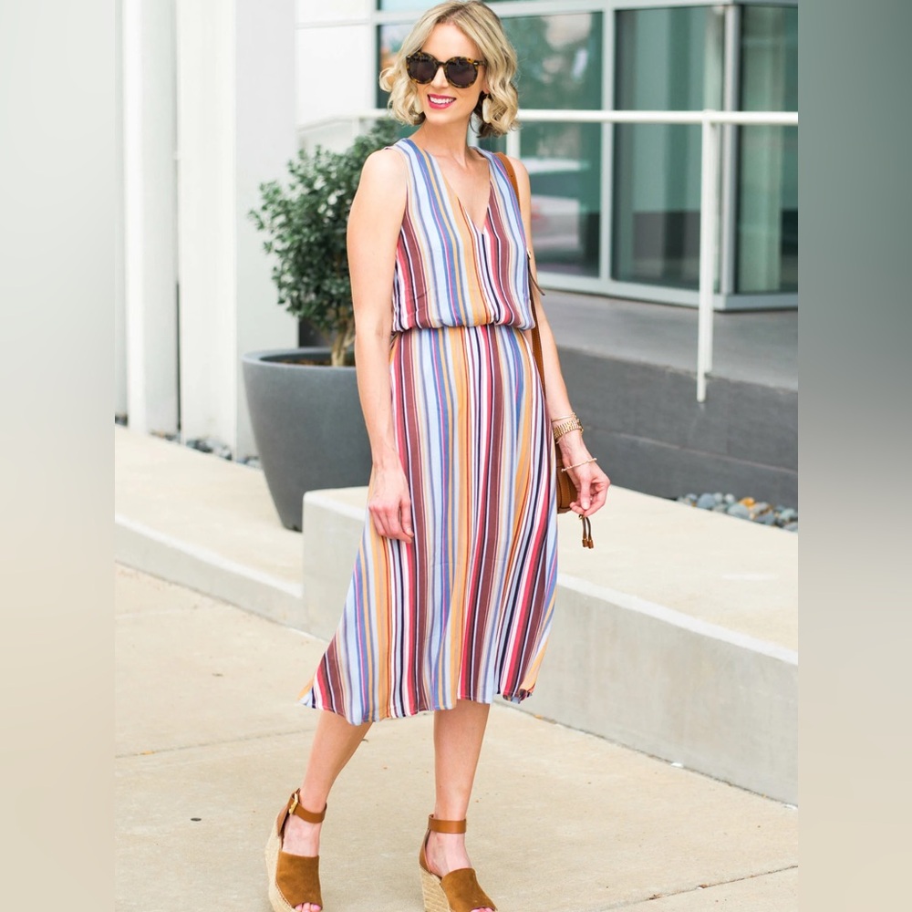 WAYF Sleeveless Blouson Colorful Striped Midi Dress - Picture 4 of 13